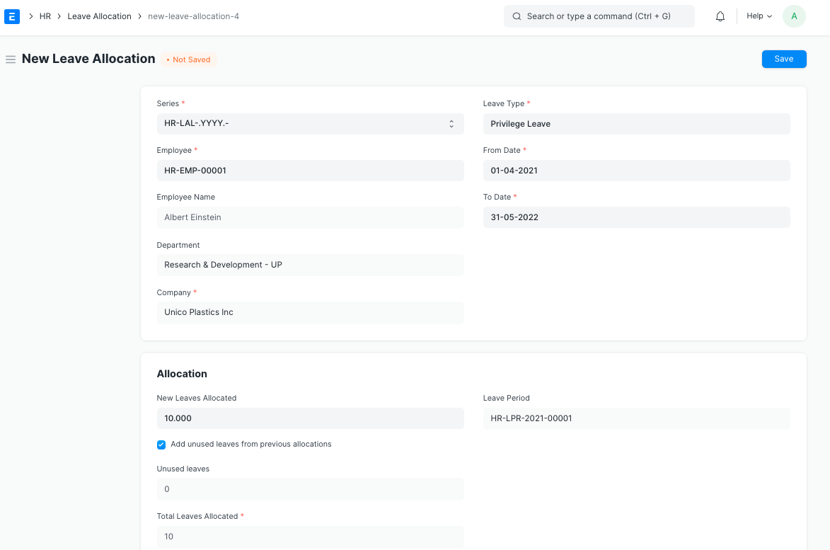 Manual Leave Allocation