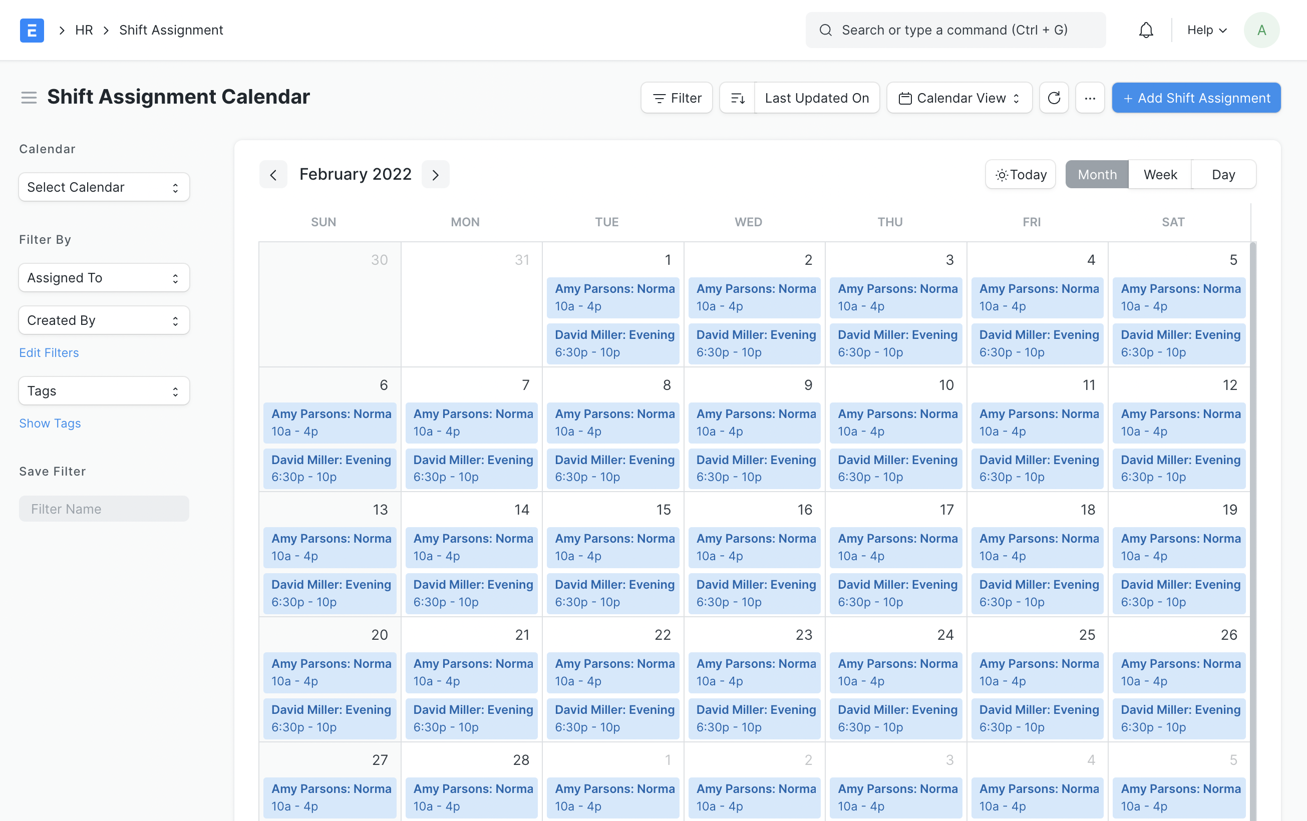 Shift Assignment Calendar