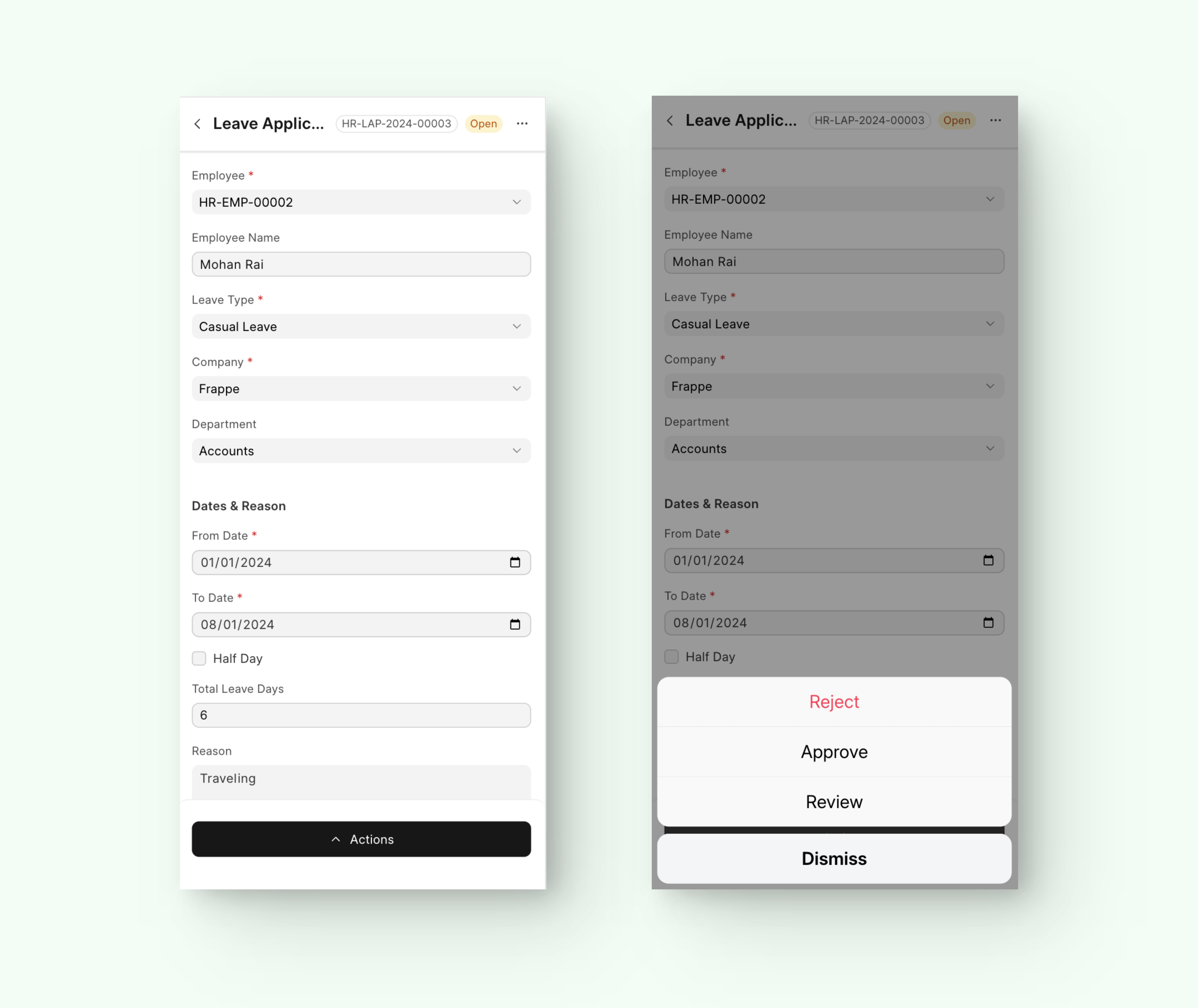 Workflow Action Form